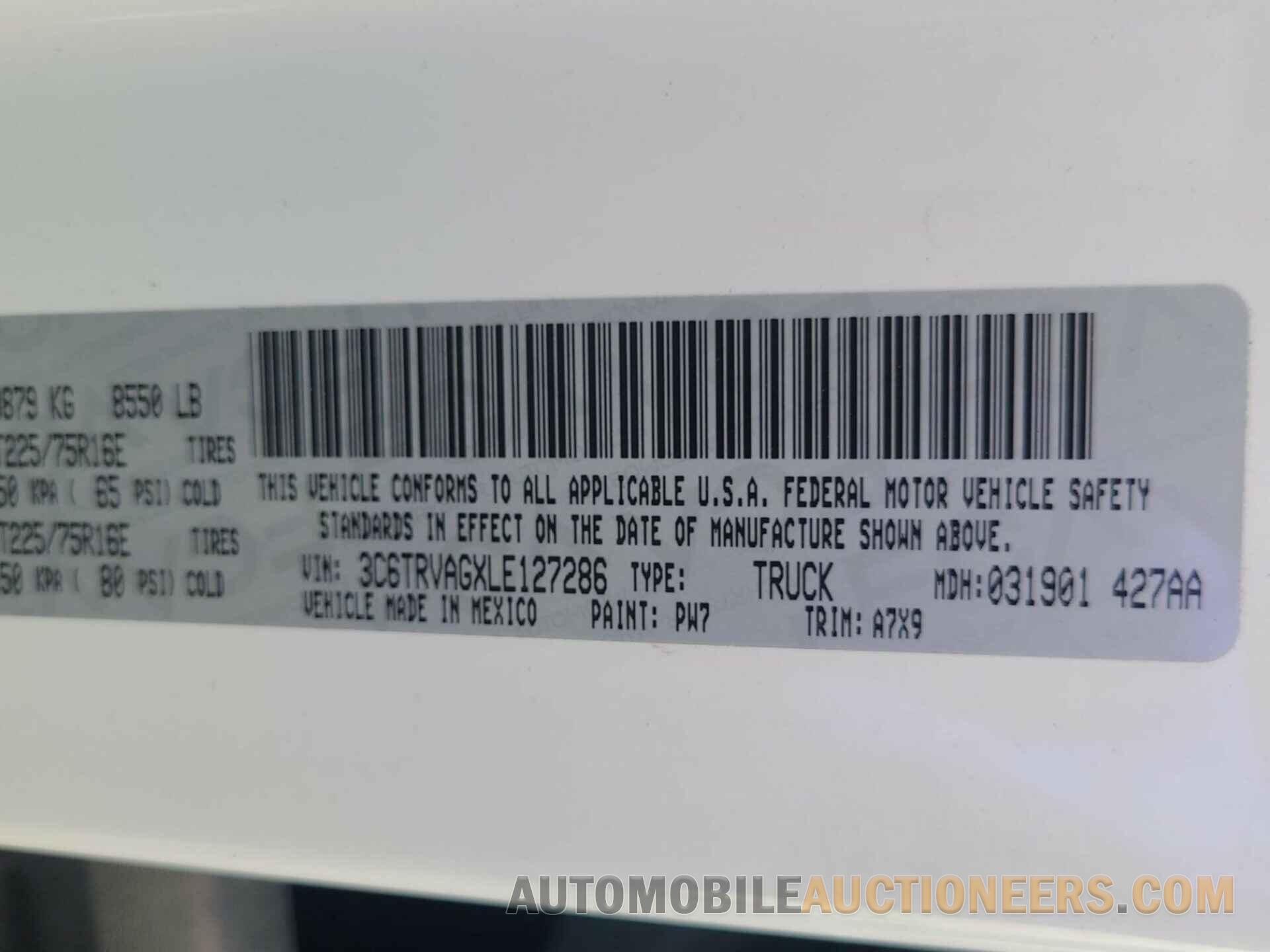3C6TRVAGXLE127286 RAM PROMASTER 1500 2020